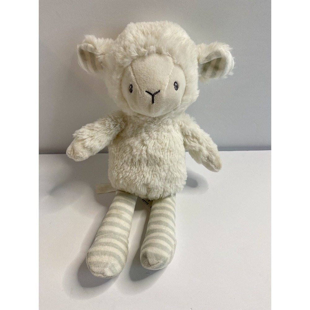 Carters White Lamb Plush Stuffed Animal Gray Stripe‎ Legs Ears Rattle 67378 2018